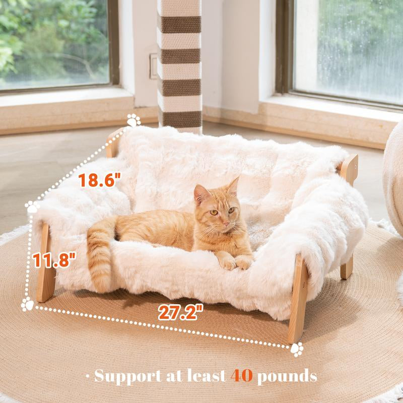 Elevate Your Pet's Comfort with Our Stylish Wooden Cat and Small Dog Lounge Sofa - Removable, Washable Cushion for Indoor Relaxation!