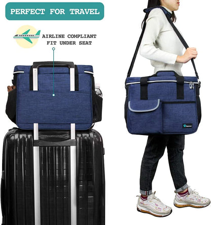 Ultimate Dog Travel Bag Organizer with Food Container and Bowls - Perfect Pet Supplies for Hiking, Camping, and Travel Adventures (Navy, Medium)