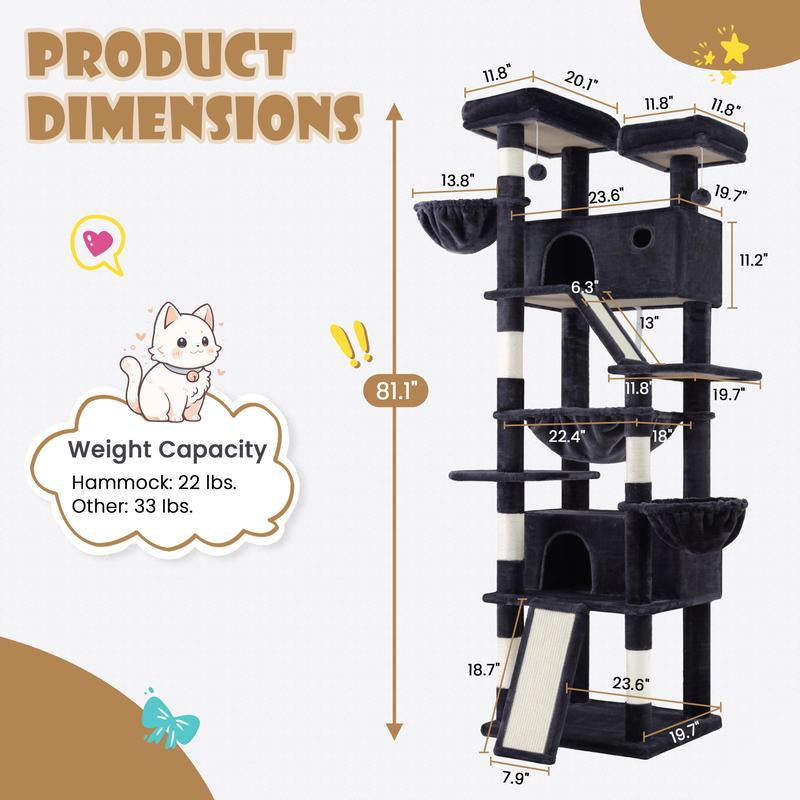 Transform Your Cat's World: SHA CERLIN 81" Luxury Multi-Level Cat Tree Tower with Cozy Perches, Hammock & Durable Sisal Scratching Posts – The Ultimate Indoor Playground for Happy Felines!