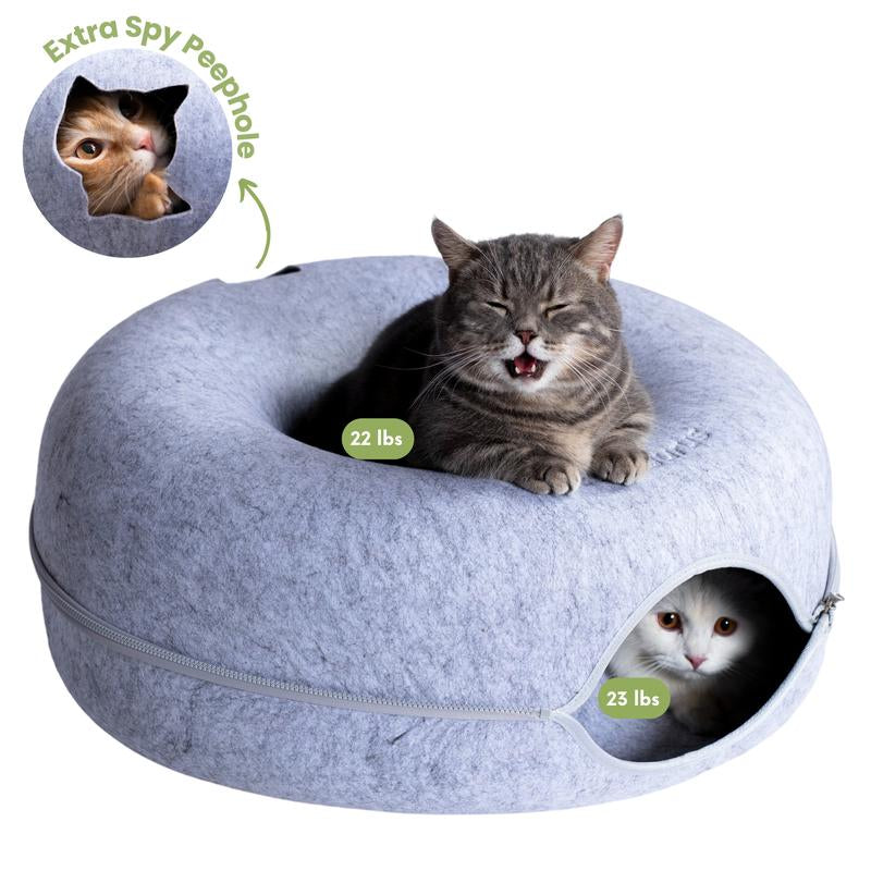 CATTASAURUS Peekaboo Cat Cave: The Ultimate Cozy Retreat for Large Cats with Scratch-Resistant Tunnel and Washable Comfort