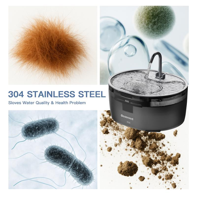 Upgrade Your Cat's Hydration with the Geoorood 3.2L Stainless Steel Water Fountain - Whisper-Quiet, Dual-Mode Design & LED Alerts for Optimal Refreshment!
