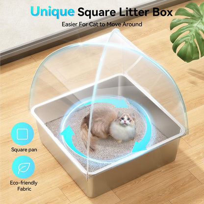 Transform Your Cat's Experience with the Meowant LB05 Premium 3-In-1 Stainless Steel Litter Box - Large Eco-Friendly Design Featuring Splash-Proof Odor Control and a Cozy Detachable Cover!