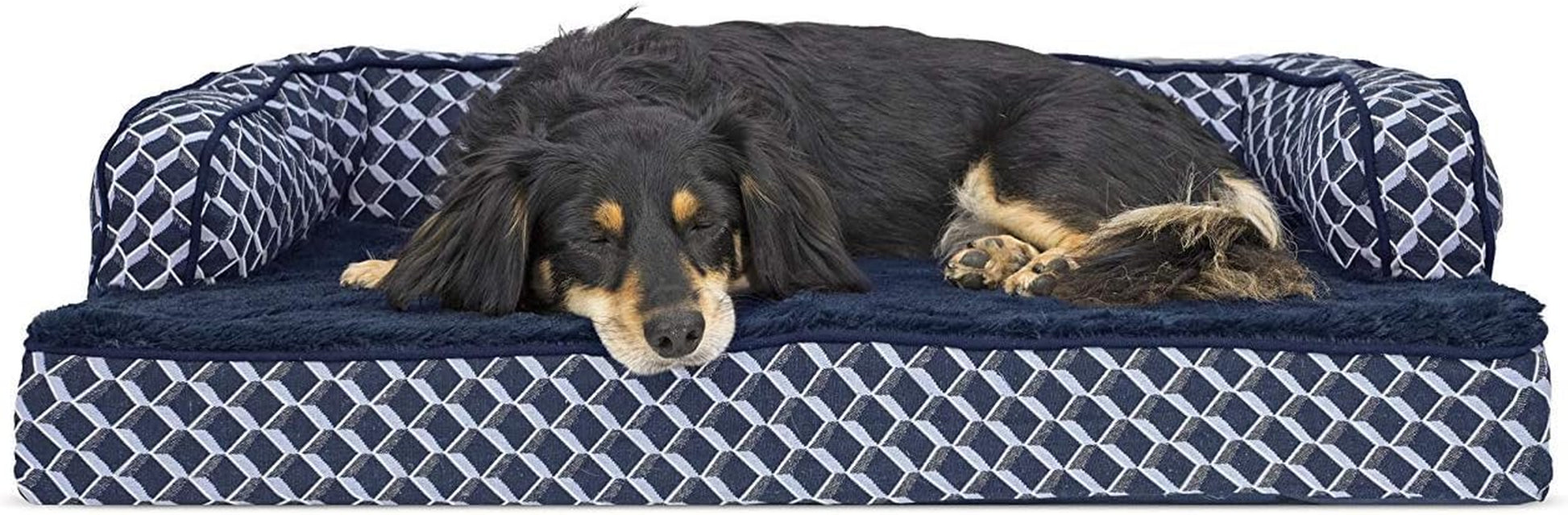 Luxurious Orthopedic Dog Bed with Removable Bolsters & Washable Cover - Perfect for Medium Dogs Up to 35 lbs - Cozy Diamond Blue Sofa Design