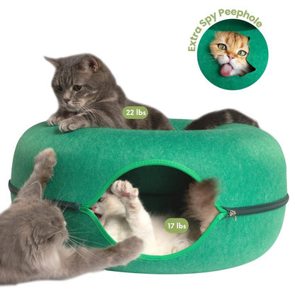 CATTASAURUS Peekaboo Cat Cave: The Ultimate Cozy Retreat for Large Cats with Scratch-Resistant Tunnel and Washable Comfort