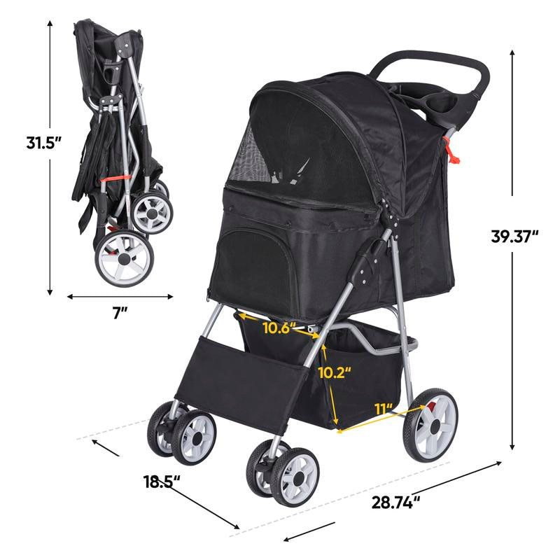 Elevate Your Pet's Adventure with the Stylish Segawe Foldable Dog Stroller - Black Travel Carriage & Detachable Carrier Cart