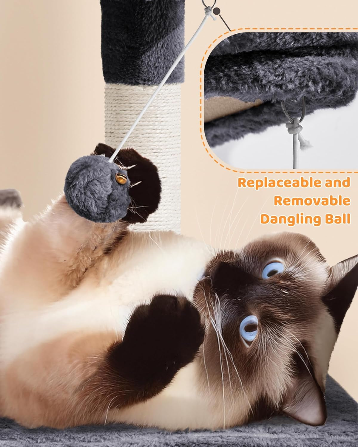 Delight Your Feline Friend with Our Spacious 63-Inch Multi-Level Cat Tree Featuring Sisal-Covered Scratching Posts, Cozy Condo, Hammock, and Interactive Dangling Ball for Ultimate Playtime and Relaxation