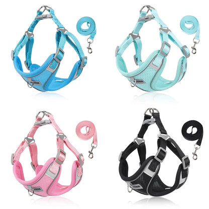 Comfortable and Reflective Dog Harness Leash Set for Small to Medium Dogs - Perfect for Outdoor Walks with Your Chihuahua or Cat!
