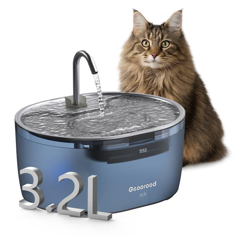 Upgrade Your Cat's Hydration with the Geoorood 3.2L Stainless Steel Water Fountain - Whisper-Quiet, Dual-Mode Design & LED Alerts for Optimal Refreshment!