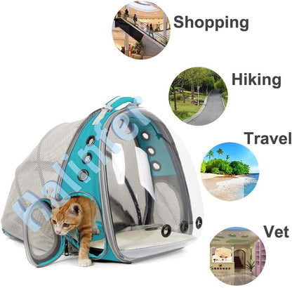 Innovative Cat Travel Backpack with Mini Fan - Expandable Space Capsule Design for Kittens and Small Dogs, Up to 12 lbs, Stylish Green