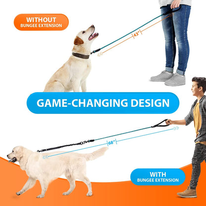 Premium Teal Heavy Duty Rope Bungee Leash for Large and Medium Dogs - Shock Absorbing Anti-Pull Design with No Slip Reflective Lead, 5.5 Ft