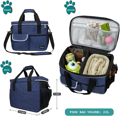 Ultimate Dog Travel Bag Organizer with Food Container and Bowls - Perfect Pet Supplies for Hiking, Camping, and Travel Adventures (Navy, Medium)