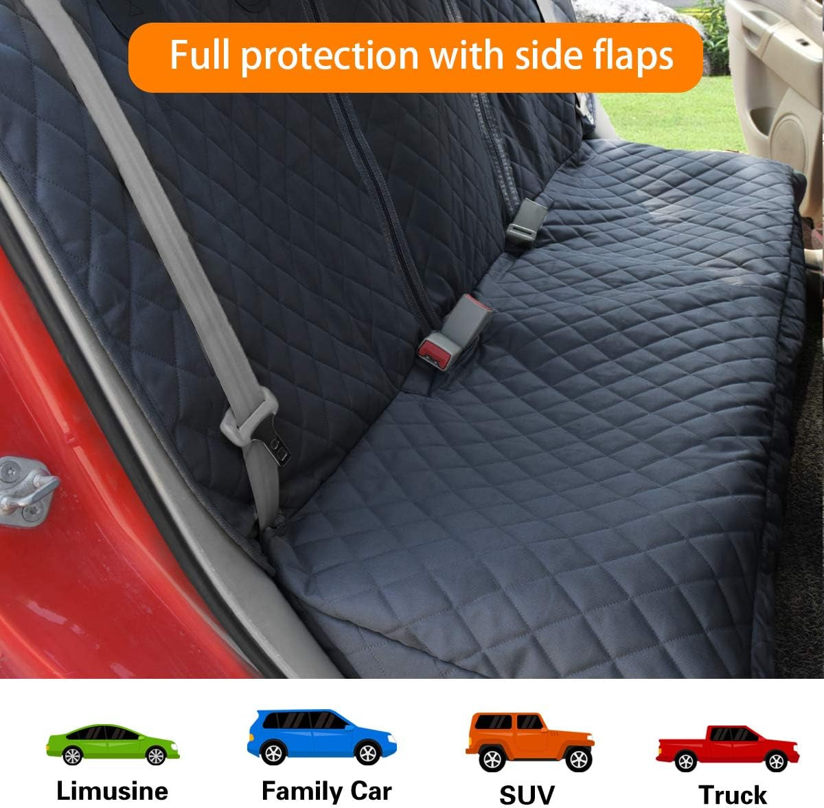 Premium Waterproof Dog Car Seat Cover with Side Flaps - Nonslip Protection for Cars, Trucks, and SUVs