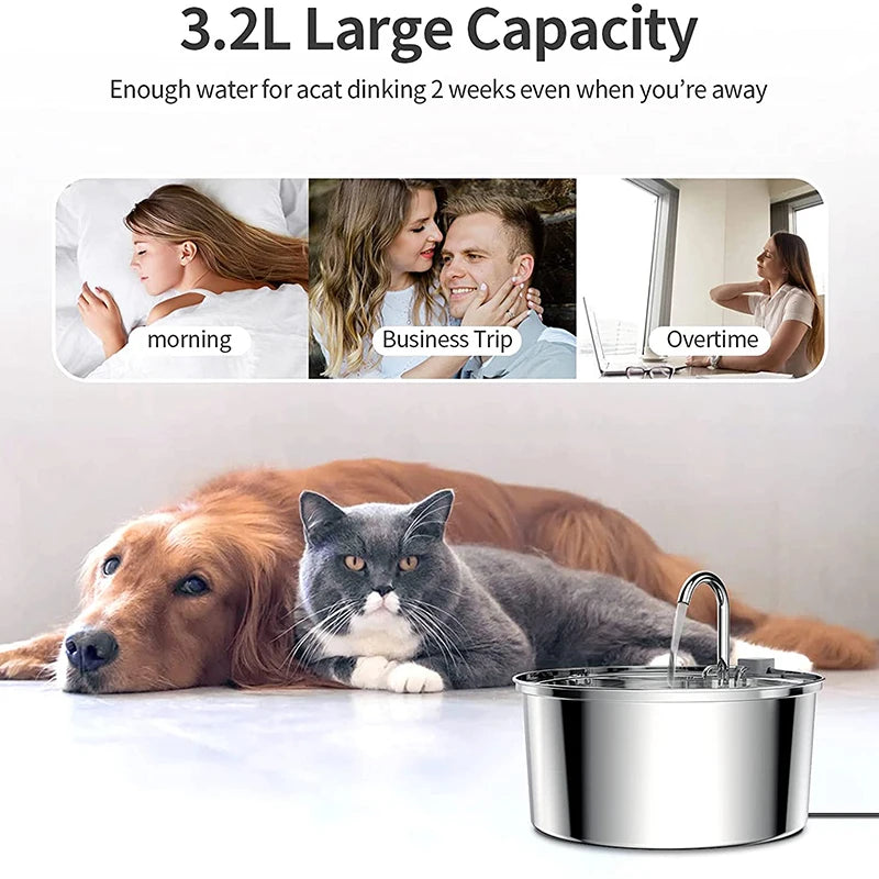 Revolutionary Stainless Steel Cat Water Fountain - Automatic Pet Drinker and Feeder for Healthy Hydration
