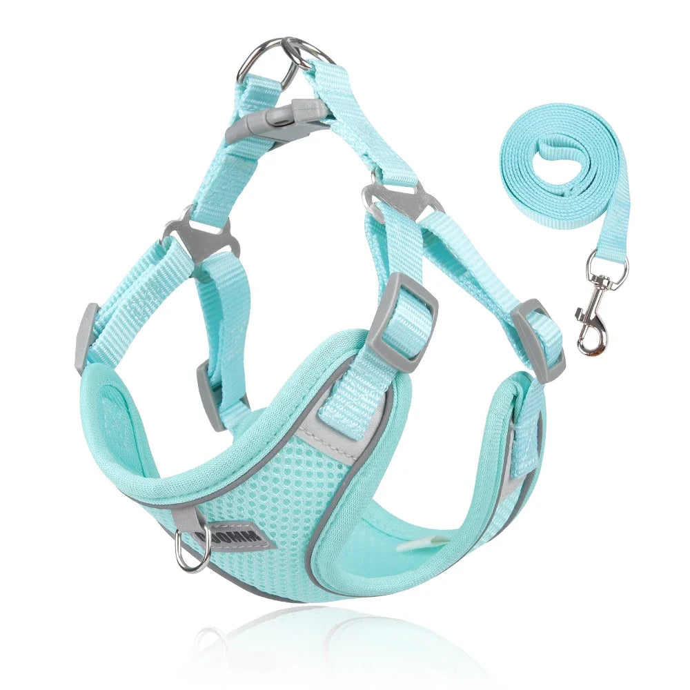 Comfortable and Reflective Dog Harness Leash Set for Small to Medium Dogs - Perfect for Outdoor Walks with Your Chihuahua or Cat!