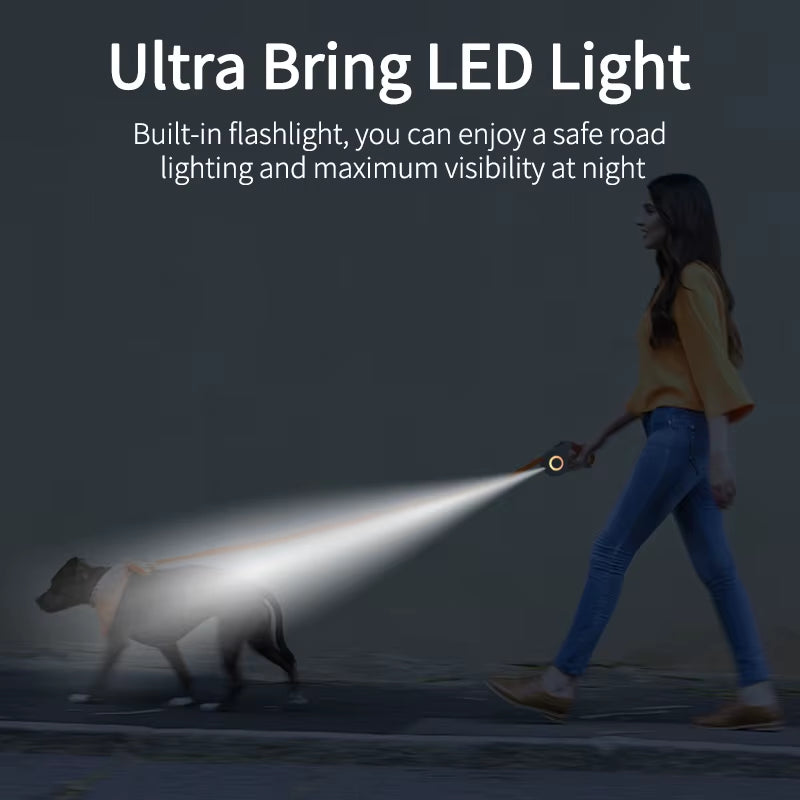 Illuminate Your Dog Walks with the 5M Retractable LED Dog Leash – Perfect for All Breeds and Seasons!