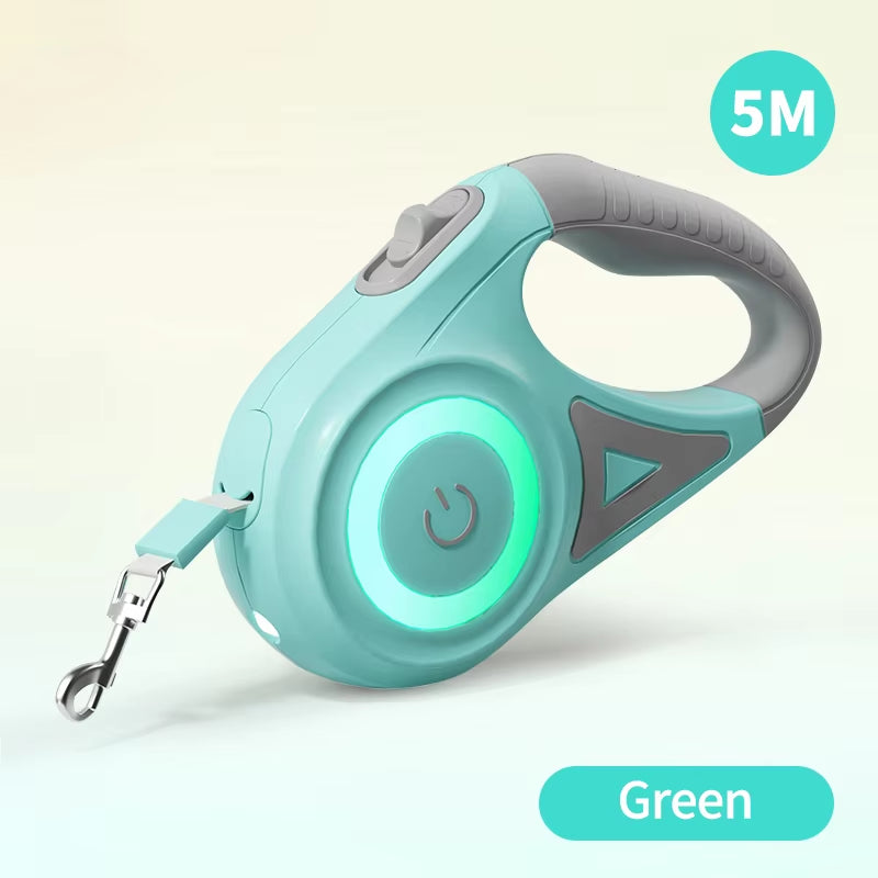 Illuminate Your Dog Walks with the 5M Retractable LED Dog Leash – Perfect for All Breeds and Seasons!