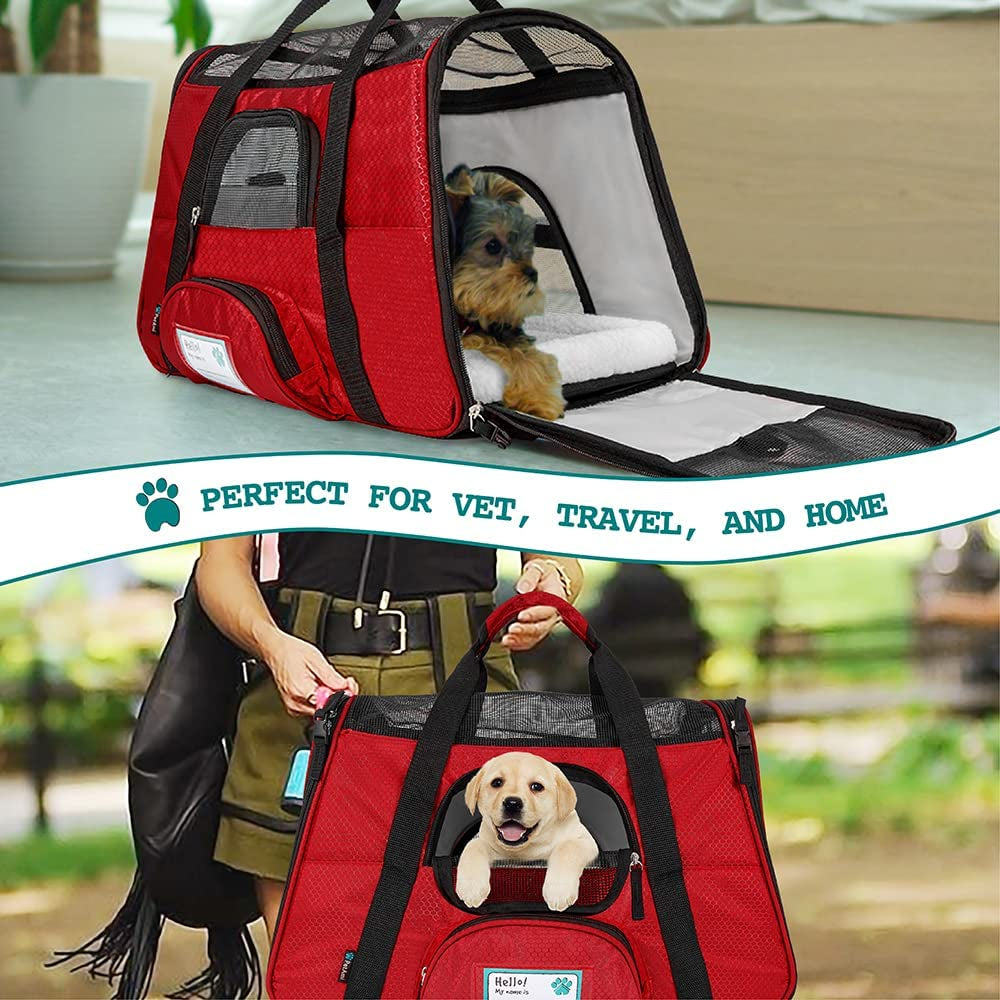 Airline Approved Soft Sided Pet Carrier for Cats & Small Dogs - Comfortable, Ventilated Travel Bag in Red for Kittens & Puppies