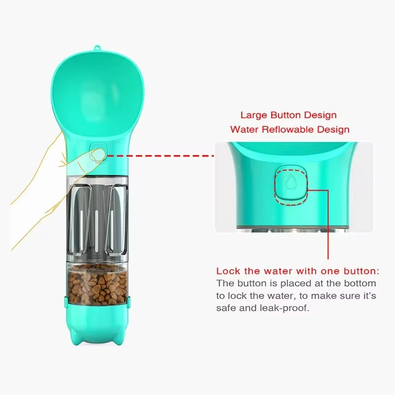 The Ultimate 3-in-1 Portable Pet Hydration & Snack Solution - Leak-Proof Water Bottle with Poop Dispenser for Dogs and Cats!
