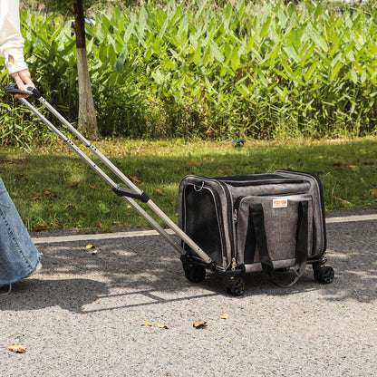 VEVOR Airline Approved Cat Carrier with Wheels - The Ultimate Rolling Pet Travel Solution with Telescopic Handle and Shoulder Strap, Includes a Convenient Folding Bowl
