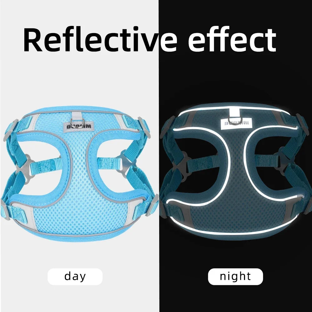 Comfortable and Reflective Dog Harness Leash Set for Small to Medium Dogs - Perfect for Outdoor Walks with Your Chihuahua or Cat!