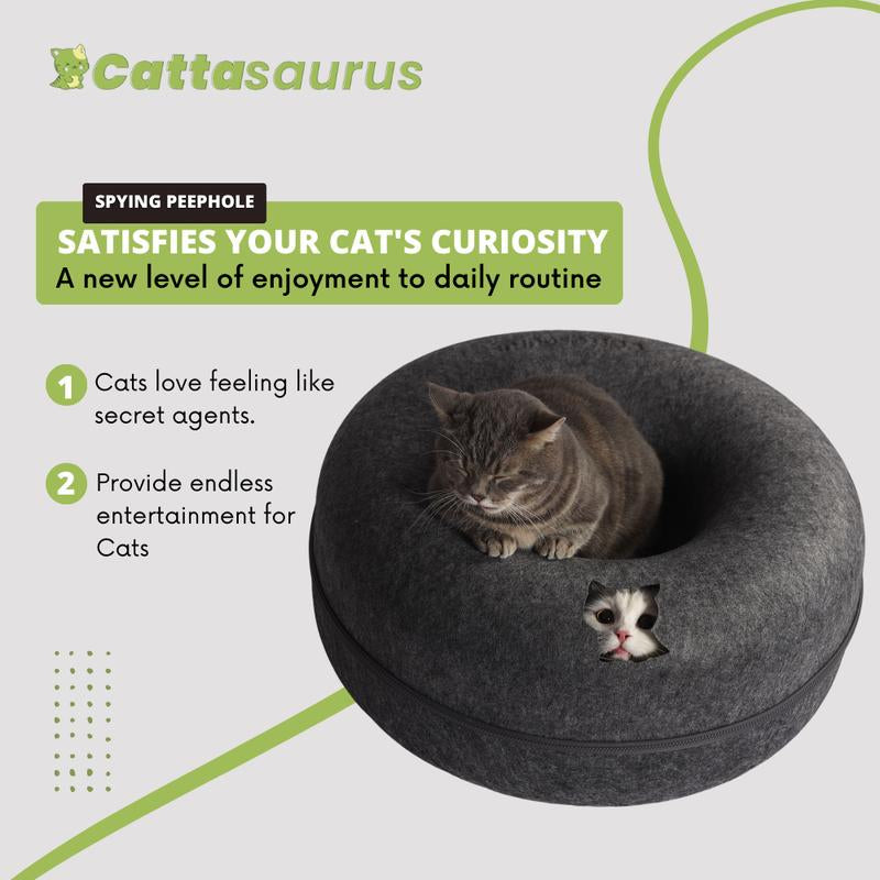 CATTASAURUS Peekaboo Cat Cave: The Ultimate Cozy Retreat for Large Cats with Scratch-Resistant Tunnel and Washable Comfort