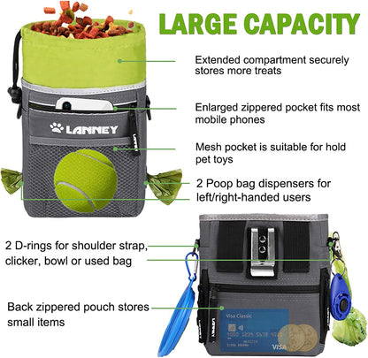 Ultimate Versatile Dog Treat Pouch - 3 Convenient Wear Options for Effortless Training with Clicker, Adjustable Belt & Poop Bag Dispenser, Perfect for Carrying Kibble & Toys