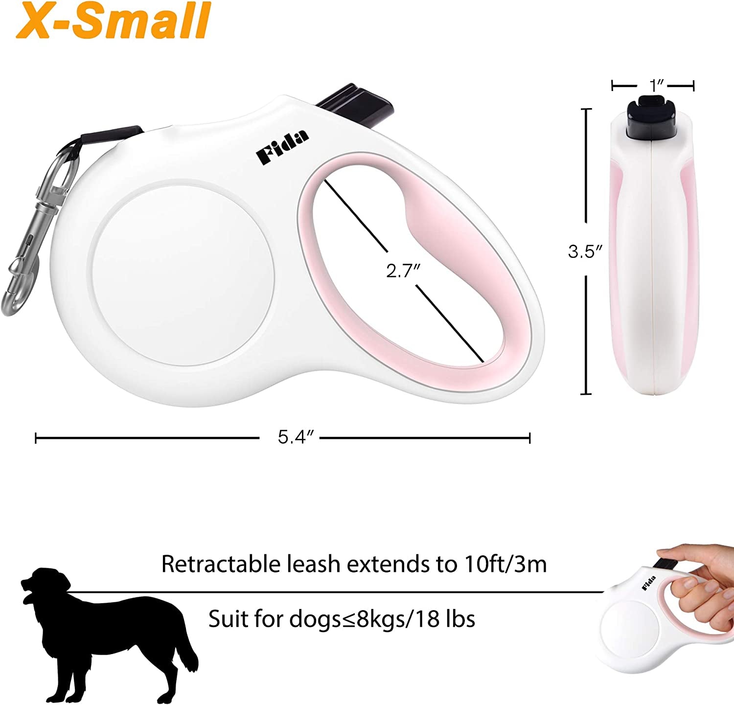 Premium 10ft Retractable Dog Leash with Poop Bag Dispenser - Ideal for X-Small Dogs and Cats Up to 18 lbs - Comfort Grip Handle, Tangle-Free Design & Reflective Safety Features