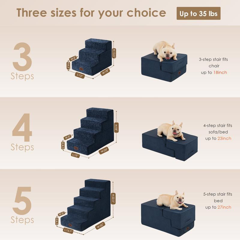 EHEYCIGA Multi-Step Dog Stairs - Safe and Sturdy Pet Steps for Easy Access to High Beds and Sofas