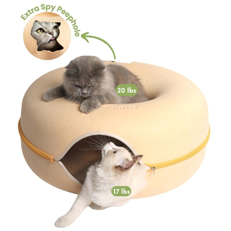 CATTASAURUS Peekaboo Cat Cave: The Ultimate Cozy Retreat for Large Cats with Scratch-Resistant Tunnel and Washable Comfort