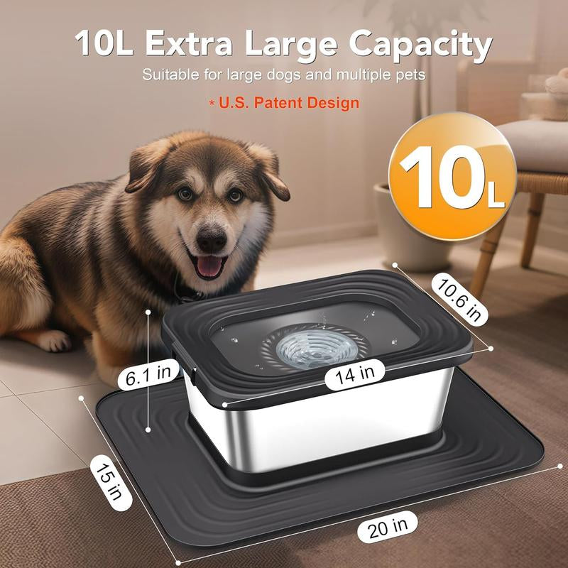 Revolutionary 10L Stainless Steel Dog Water Bowl with No Spill Design and XXL Silicone Mat - Ultimate Solution for Messy Drinkers!