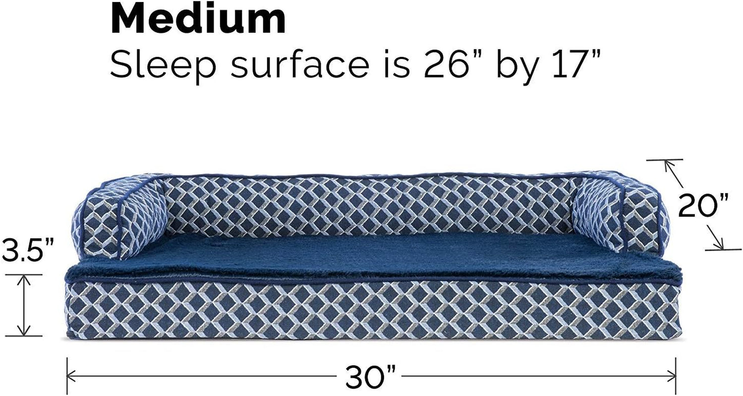 Luxurious Orthopedic Dog Bed with Removable Bolsters & Washable Cover - Perfect for Medium Dogs Up to 35 lbs - Cozy Diamond Blue Sofa Design