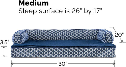 Luxurious Orthopedic Dog Bed with Removable Bolsters & Washable Cover - Perfect for Medium Dogs Up to 35 lbs - Cozy Diamond Blue Sofa Design