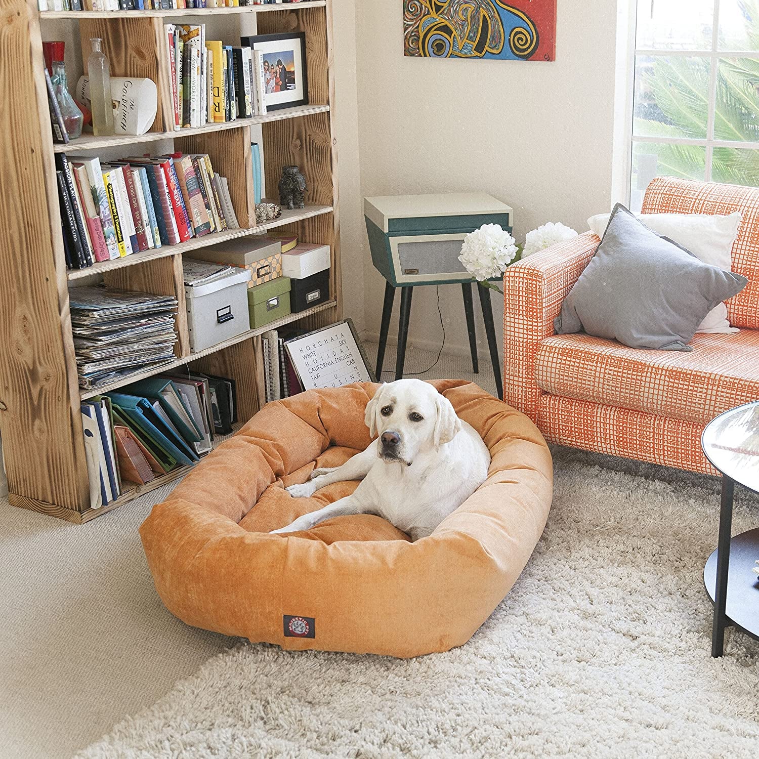 Indulge Your Pup: Luxurious 52-Inch Cozy Micro Velvet Dog Bed with Supportive Headrest in Elegant Azure