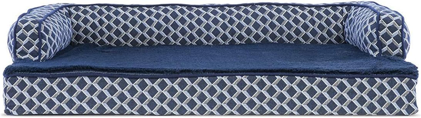 Luxurious Orthopedic Dog Bed with Removable Bolsters & Washable Cover - Perfect for Medium Dogs Up to 35 lbs - Cozy Diamond Blue Sofa Design