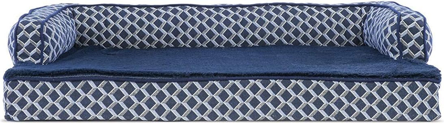 Luxurious Orthopedic Dog Bed with Removable Bolsters & Washable Cover - Perfect for Medium Dogs Up to 35 lbs - Cozy Diamond Blue Sofa Design