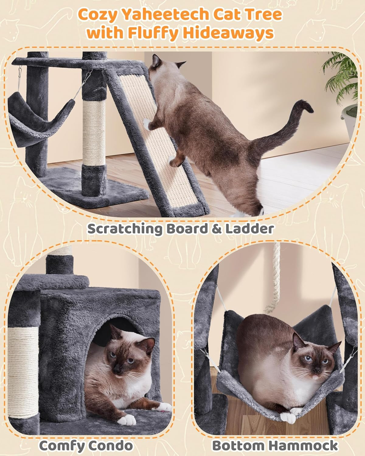 Delight Your Feline Friend with Our Spacious 63-Inch Multi-Level Cat Tree Featuring Sisal-Covered Scratching Posts, Cozy Condo, Hammock, and Interactive Dangling Ball for Ultimate Playtime and Relaxation