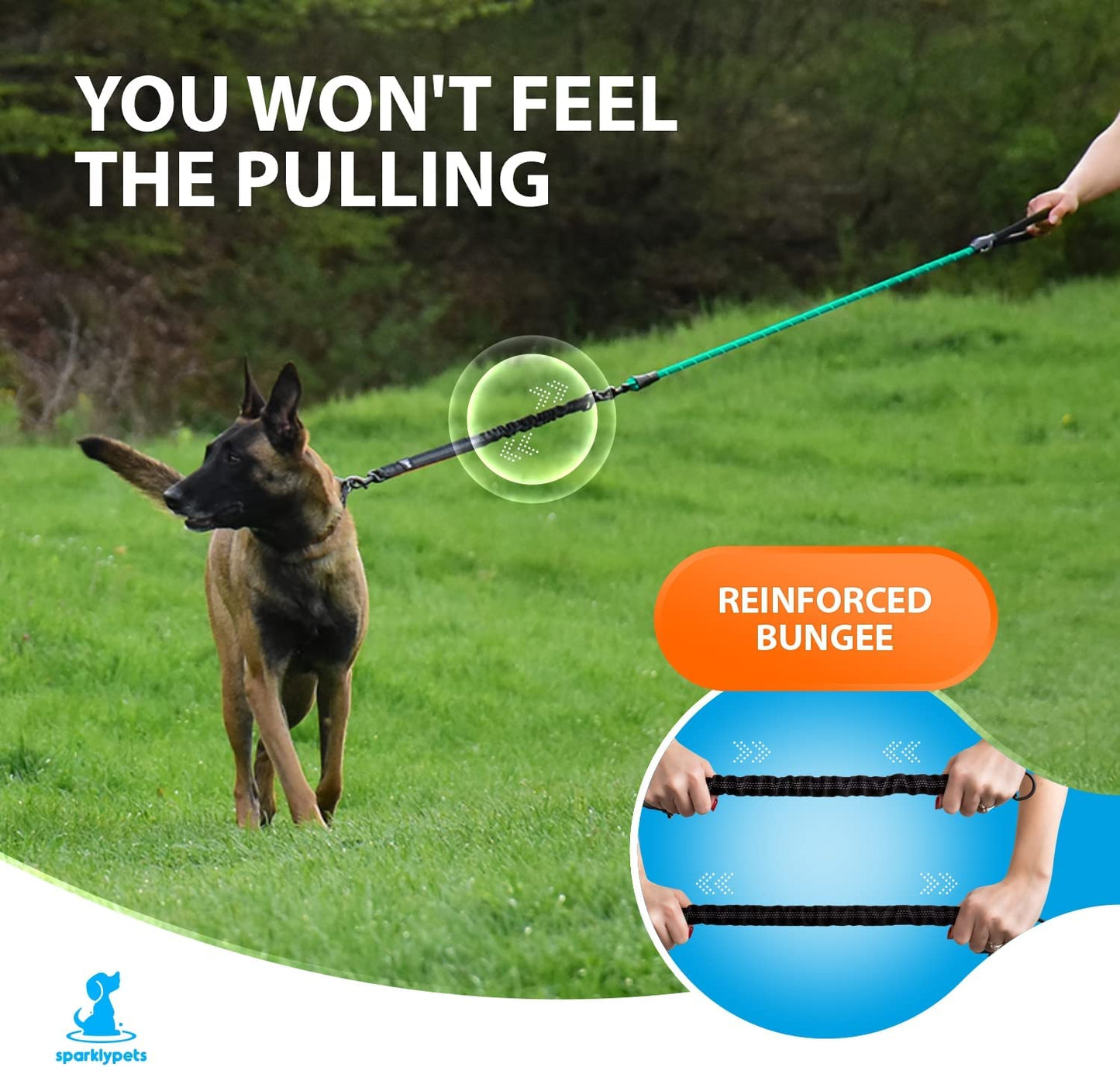Premium Teal Heavy Duty Rope Bungee Leash for Large and Medium Dogs - Shock Absorbing Anti-Pull Design with No Slip Reflective Lead, 5.5 Ft