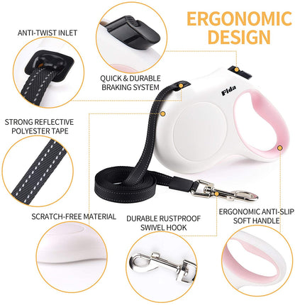 Premium 10ft Retractable Dog Leash with Poop Bag Dispenser - Ideal for X-Small Dogs and Cats Up to 18 lbs - Comfort Grip Handle, Tangle-Free Design & Reflective Safety Features