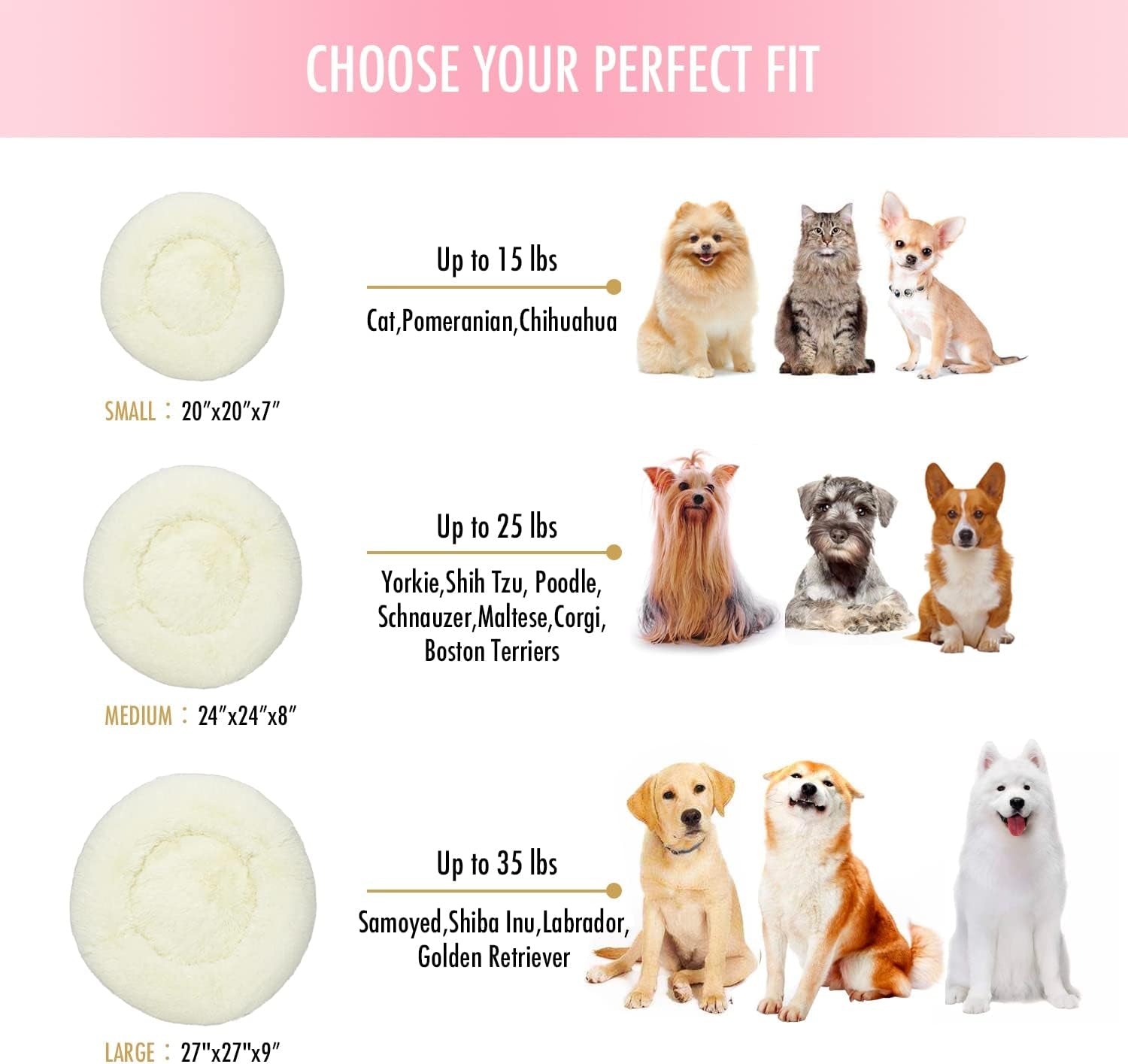 Cozy Anti-Anxiety Round Plush Faux Fur Dog and Cat Bed - Washable, Supportive, and Perfect for Small to Medium Pets (27", White)