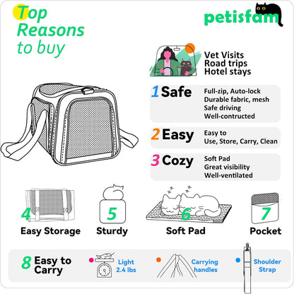 Travel in Style: Lightweight Top Load Cat Carrier for Medium Cats and Small Dogs with Cozy Bed, Multiple Access Doors, and Convenient Shoulder Strap
