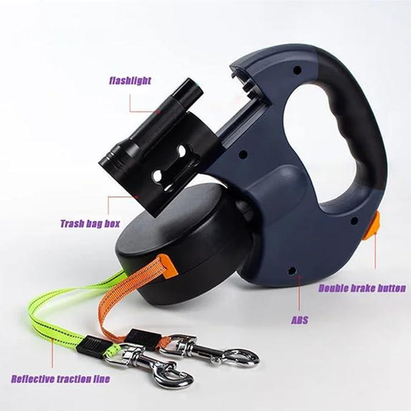 Unlock the Adventure: Tangle-Free Dual Dog Leash with 360° Swivel Head for 2 Happy Small to Medium Dogs – 10Ft Retractable Design with Lightweight, Anti-Wear Handle - Essential Puppy Accessories!