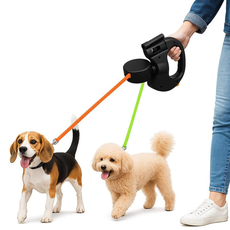 Unlock the Adventure: Tangle-Free Dual Dog Leash with 360° Swivel Head for 2 Happy Small to Medium Dogs – 10Ft Retractable Design with Lightweight, Anti-Wear Handle - Essential Puppy Accessories!