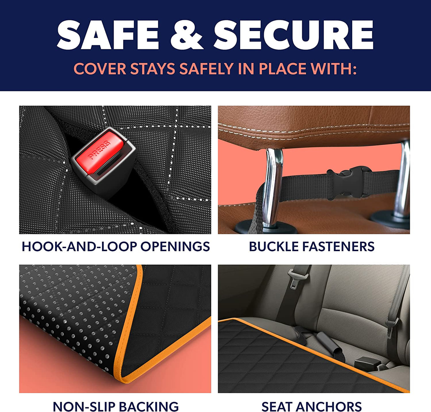 Ultimate Dog Car Seat Cover - Waterproof Pet Hammock Protector for Back Seat, Durable Nonslip Design in Vibrant Orange, Fits SUVs and Trucks
