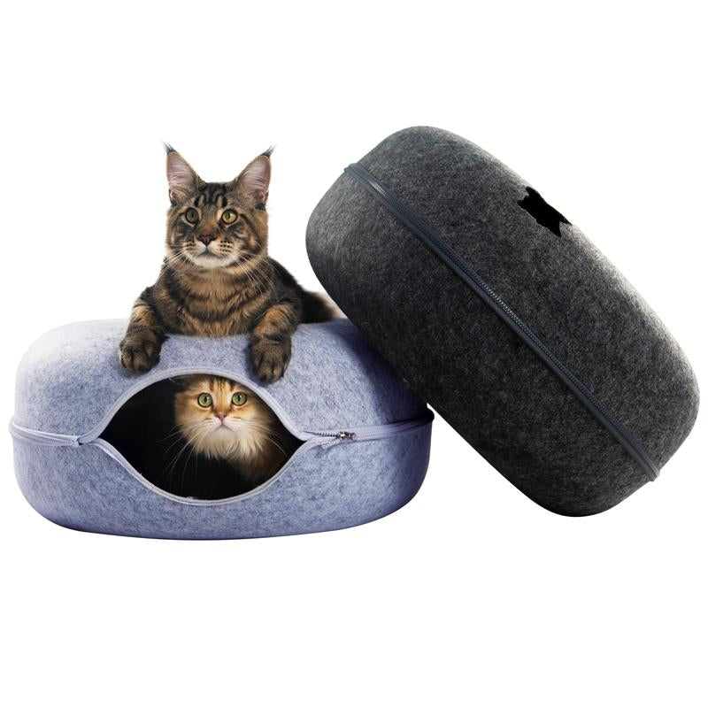 CATTASAURUS Peekaboo Cat Cave: The Ultimate Cozy Retreat for Large Cats with Scratch-Resistant Tunnel and Washable Comfort