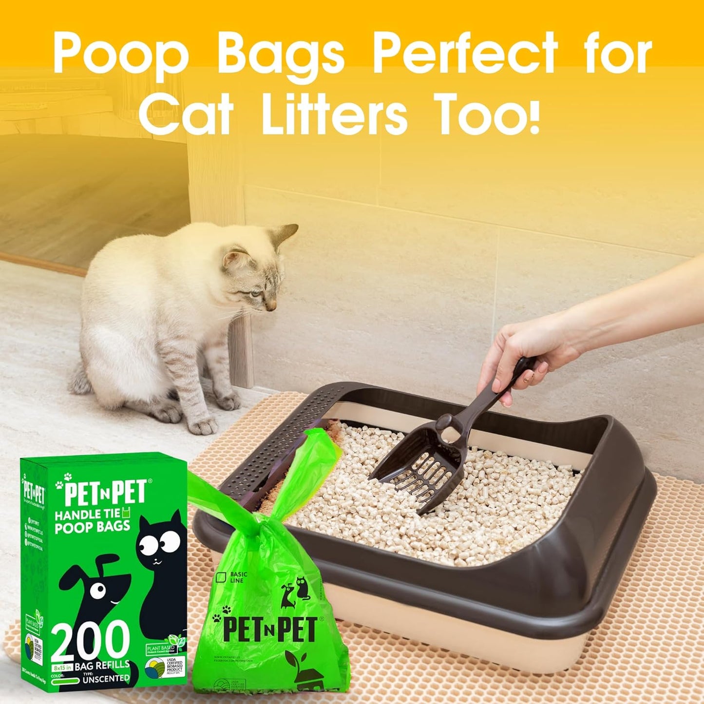 200 Eco-Friendly Unscented Dog Poop Bags with Convenient Tie Handles - Extra-Thick, Plant-Based Waste Bags for Effortless Clean-Up