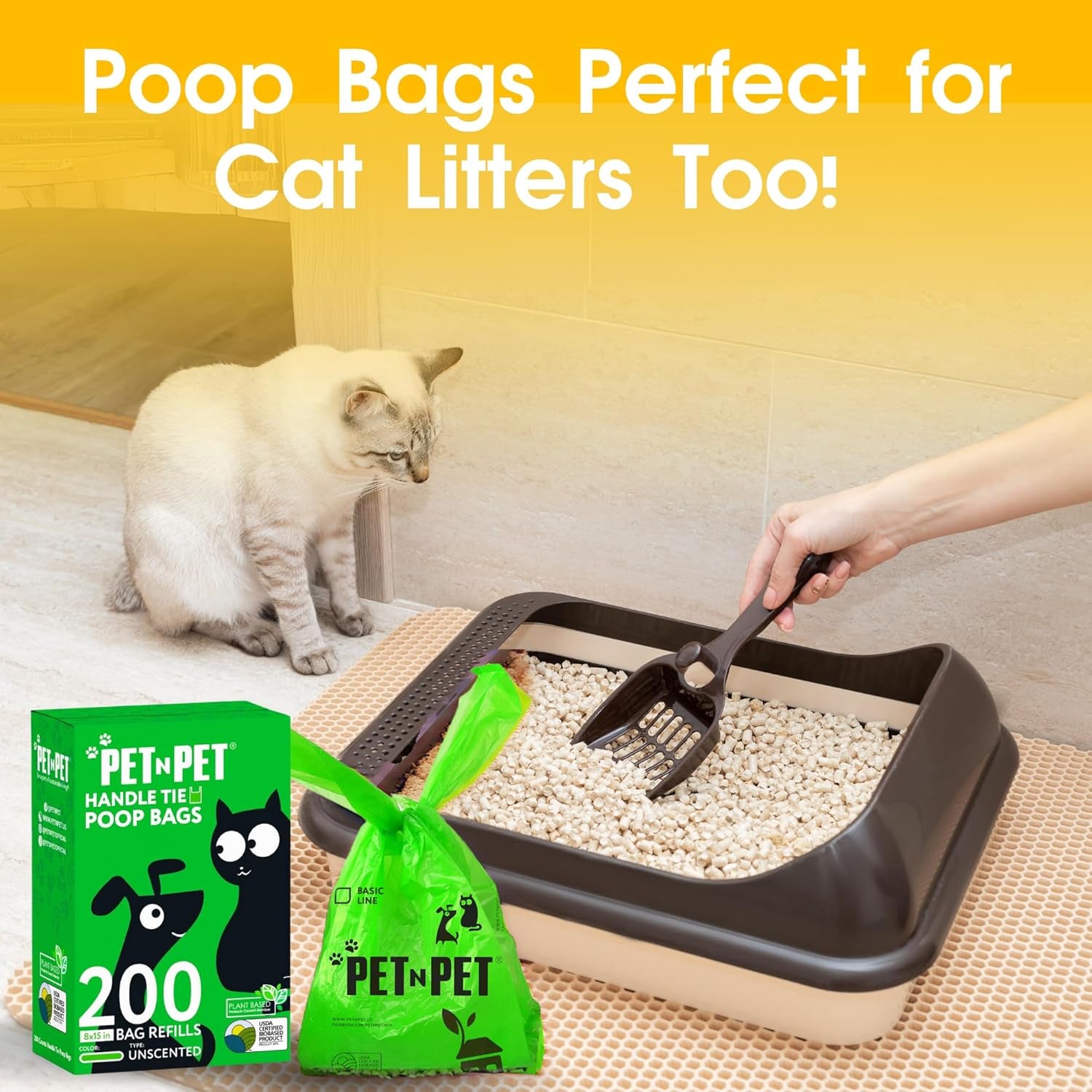 200 Eco-Friendly Unscented Dog Poop Bags with Convenient Tie Handles - Extra-Thick, Plant-Based Waste Bags for Effortless Clean-Up