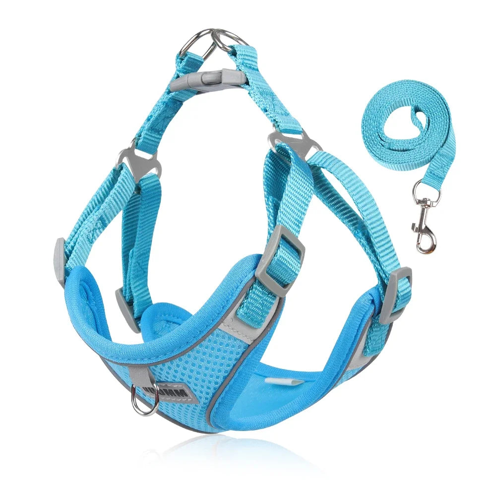 Comfortable and Reflective Dog Harness Leash Set for Small to Medium Dogs - Perfect for Outdoor Walks with Your Chihuahua or Cat!
