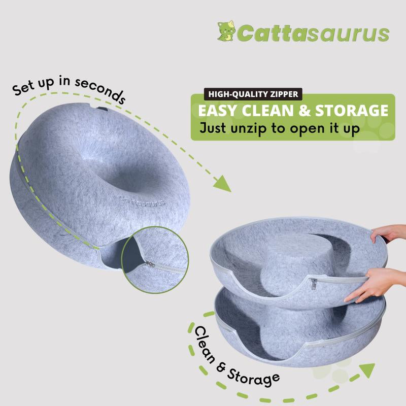 CATTASAURUS Peekaboo Cat Cave: The Ultimate Cozy Retreat for Large Cats with Scratch-Resistant Tunnel and Washable Comfort