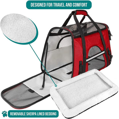 Airline Approved Soft Sided Pet Carrier for Cats & Small Dogs - Comfortable, Ventilated Travel Bag in Red for Kittens & Puppies
