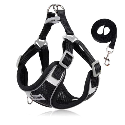 Comfortable and Reflective Dog Harness Leash Set for Small to Medium Dogs - Perfect for Outdoor Walks with Your Chihuahua or Cat!